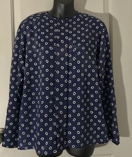 Vintage Oscar De La Renta Dark Blue Blouse With Hollow Spot Print