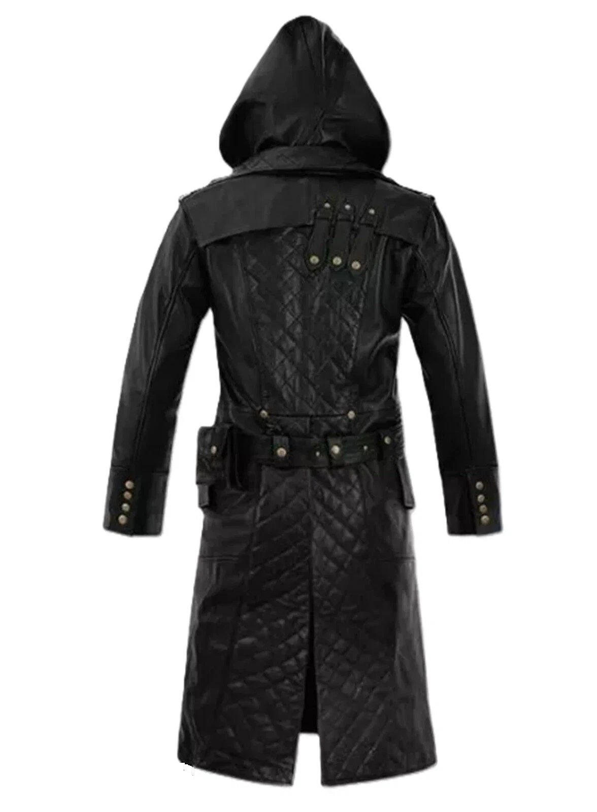 Mens Black Lambskin Leather Hooded Trench Coat Full Length Duster Overcoat Wears image 4