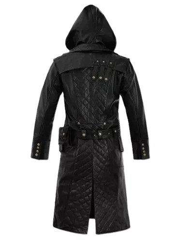 Mens Black Lambskin Leather Hooded Trench Coat Full Length Duster Overcoat Wears image 4