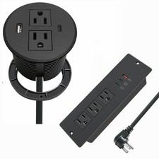 45W Recessed Power Strip USB C,Flush Mount Desk Power Outlets 3 AC Outlets 3 ...