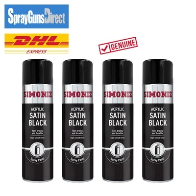 Satin Black Spray Paint Aerosol Simoniz Acrylic Car 500ml Smooth Finish x 4
