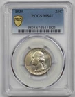 1939 25C PCGS Gold Shield MS 67 Washington Silver Quarter