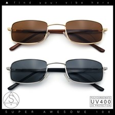 Mens Narrow Rectangular 90s Dad Fashion Metal Rim Sunglasses