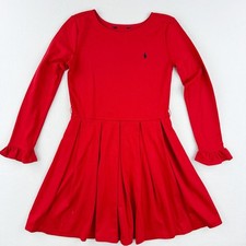 Polo Ralph Lauren Pleated Red Dress Long Sleeve Size XL Big Girls Pony Logo