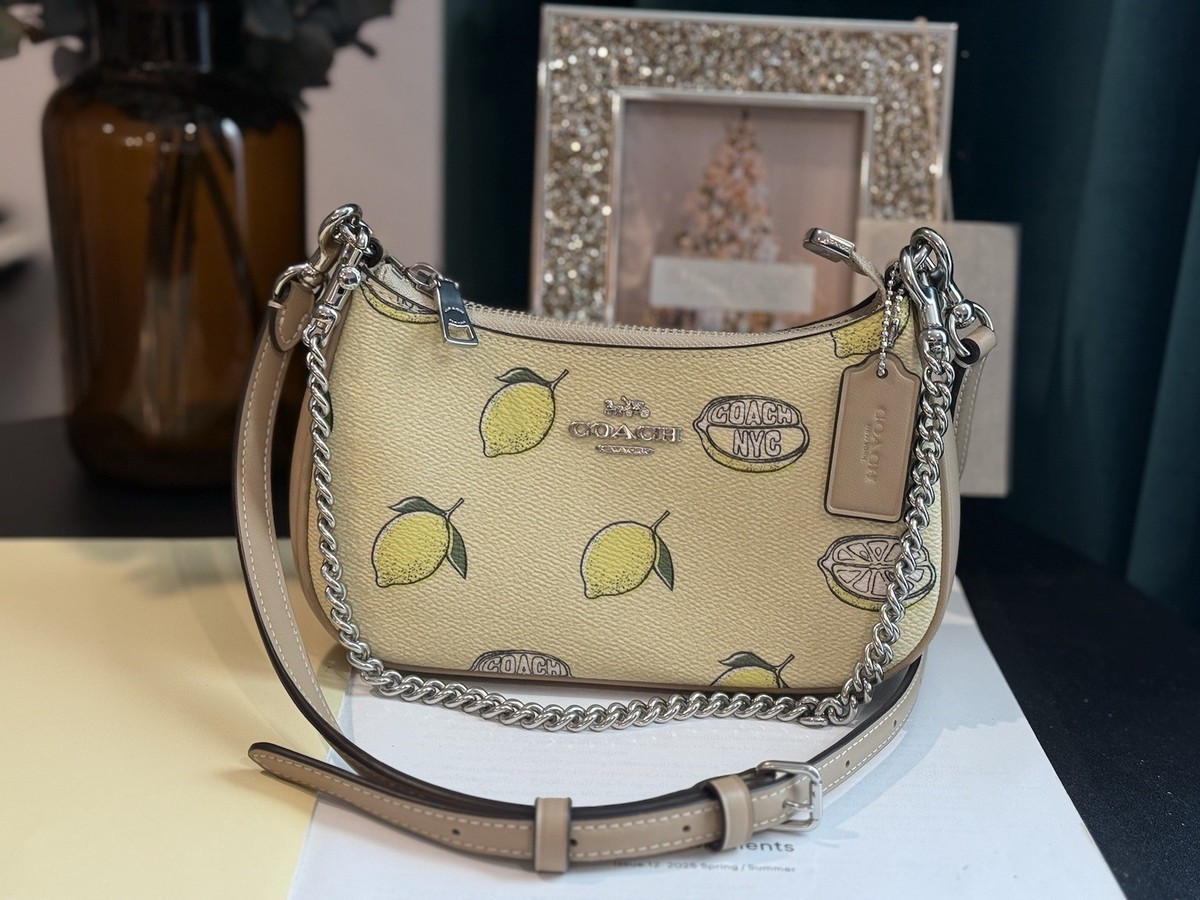 NWT Coach Teri Mini Crossbody Bag In Signature Canvas With Lemon