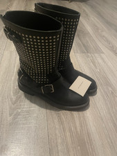 Burberry Damen Bikerstiefel Leder schwarz Nie...