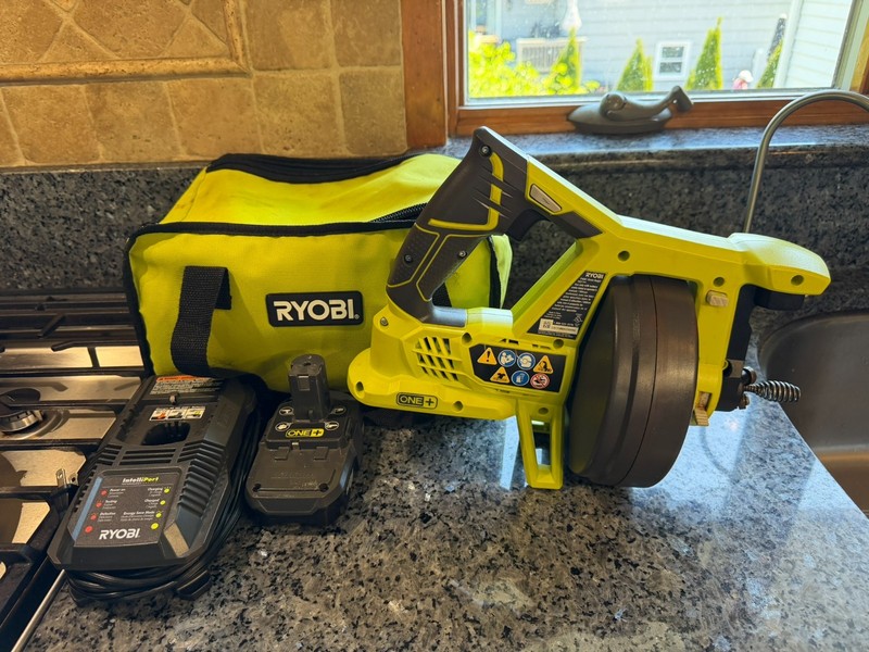 RYOBI 18V Drain Auger 25" With Battery, Charger, and Bag. Cordless works great.