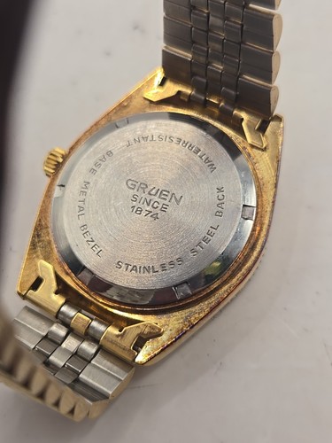 Gruen Precision Gold Tone Day / Date Dial Quartz Men's Wristwatch W/ Box - 第 6/8 張圖片
