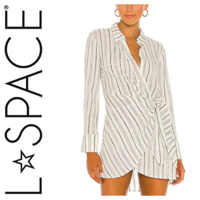L*Space Daydream Tunic Dress Swimsuit  Cover Up Sz L Gray Striped Summer Nights