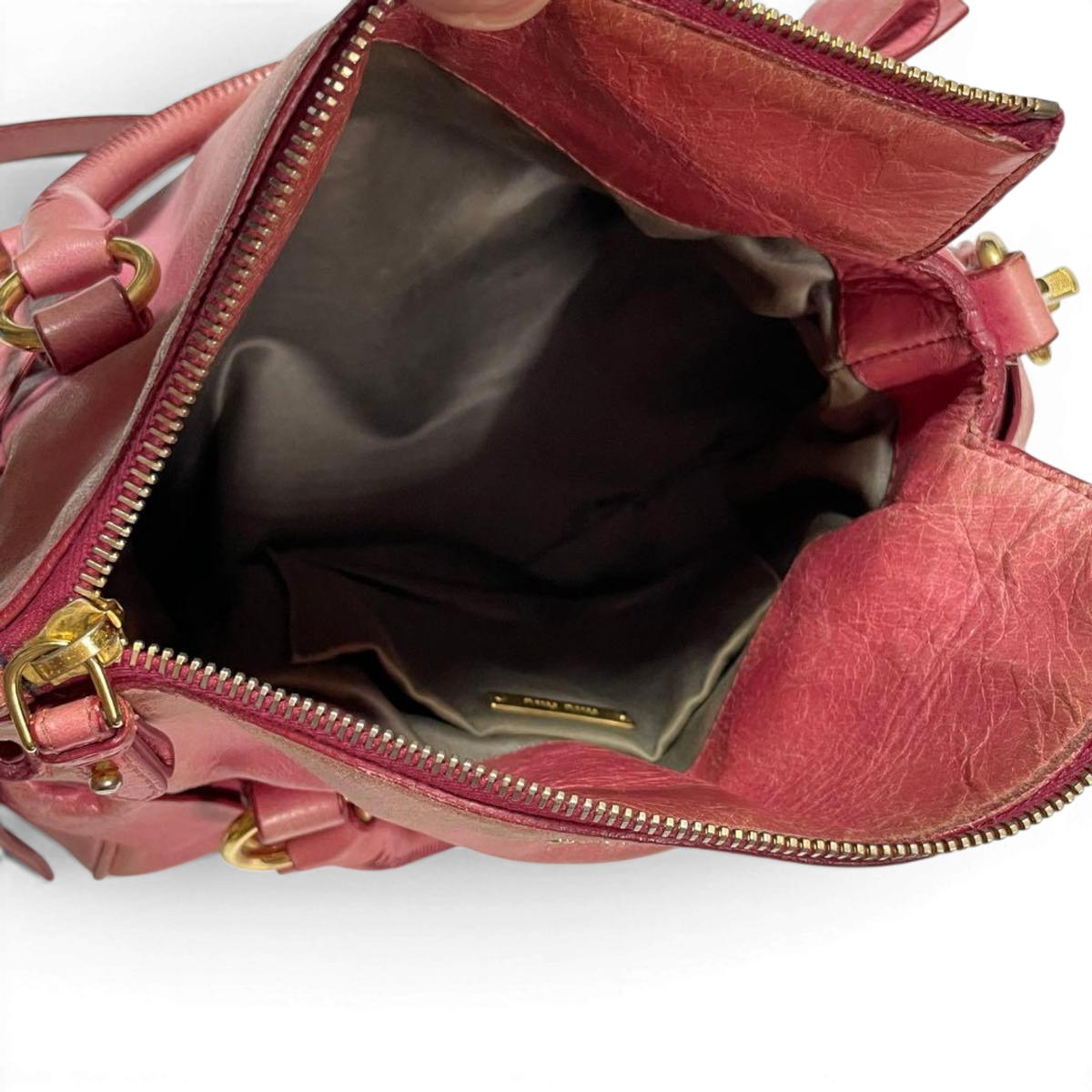 Miu Miu Vitello Lux Mini Bow Bag Pink 2way Shoulder Handbag