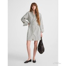 Madewell Tucked Mini Shirtdress in Grey Variegated Stripe Size 8 NWT Long Sleeve