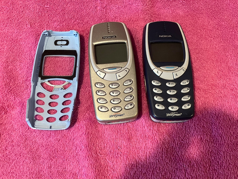 NOKIA 3390b light gray, NOKIA 3390 dark gray cell phones, extra light blue cover