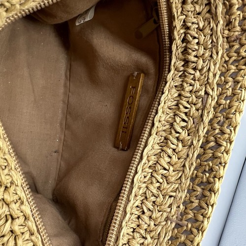 Fossil Wicker Bamboo Ratan Straw Top Wooden Handle Boho Hippie Bag - Picture 6 of 11