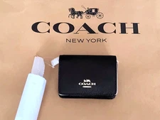 COACH Mini Crossgrain Leather Wallet On a Gold Chain Black C0059 BRAND NEW❤️NWT