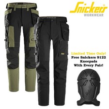 Snickers Slim Fit AllroundWork Stretch Trousers Holster Pockets 6218 Khaki Black