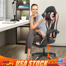 Ergonomic Gaming Chair Computer Desk Chair w/ Lumbar Support Footrest Pink