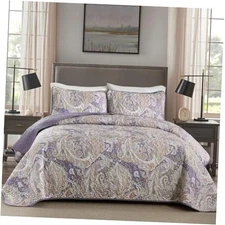  Quilt Set Size Boho Bedspread Coverlet Set 3 Pieces, Soft Queen Purple