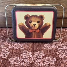 Vintage 1893 Teddy Bear Tin With Handle Chen industries Bristol Ware made In USA