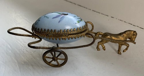 Palais Royal Horse Gold Gilt Brass Porcelain Painted Dragonfly Egg Trinket Box - Picture 8 of 22