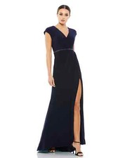 Mac Duggal Navy Blue Crystal Belt Jersey Gown Size 6 $398