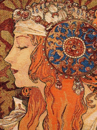 NEW ALPHONSE MUCHA BYZANTINE BLONDE FULLY LINED 37" TAPESTRY WALL HANGING 6007 - Picture 4 of 6