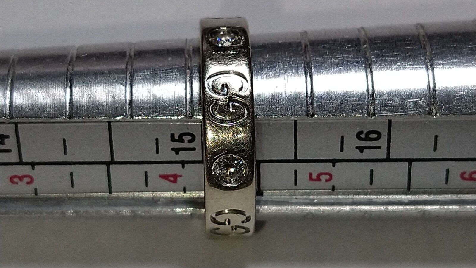 Solid 18k white gold gucci diamond 4mm icon ring 4.14 grams - sz 4.25 thumbnail 13