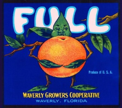 Full Brand Orange Waverly Florida Citrus Fruit Crate Label Art Print