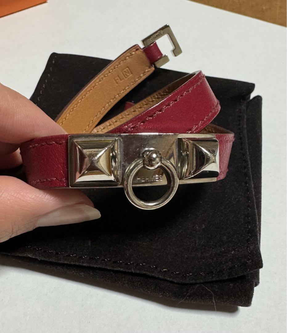 HERMES Collier de Chien Leather Bracelet Red 14in with Dust HERMES Collier de Chien Leather Bracelet Red 14in with Dust
