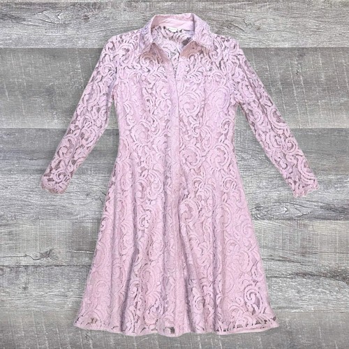 Nanette Lepore Josephine Pink Lace Shirt Dress Flared Size 2 Romantic Soft Girl - 第 1/8 張圖片