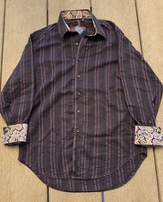 Robert Graham Shirt Long Sleeve Black Flip Cuff Classic Fit Paisley Men s Medium