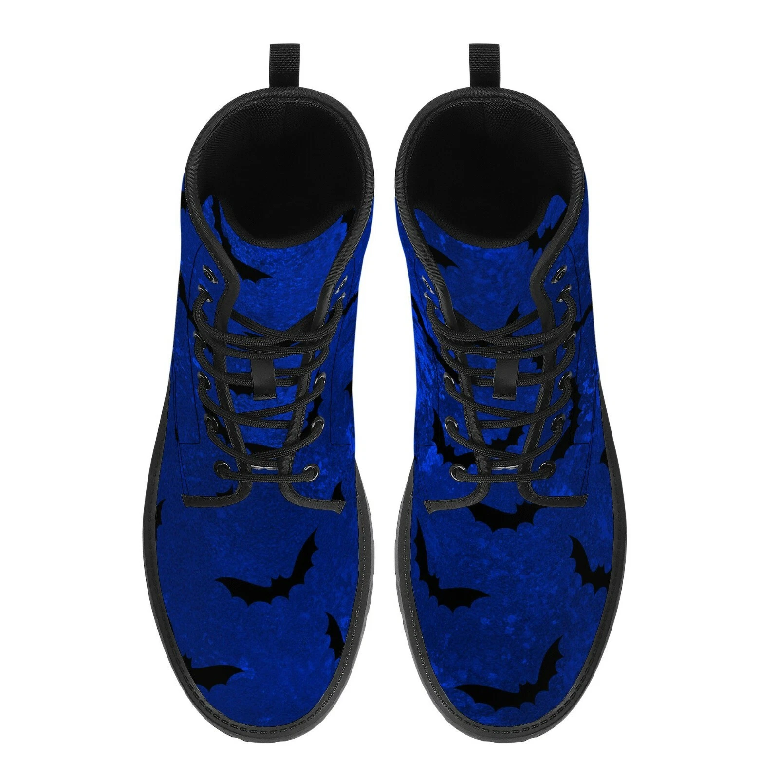 Gothic Royal Blue Bat Canvas Boots for Winter and Halloween