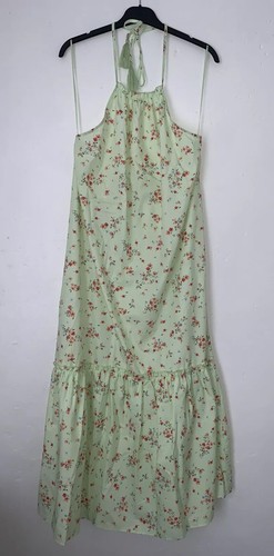 ZARA GREEN FLORAL PRINTED HALTER NECK LOOSE FITTING DRESS SIZE M BNWT - Picture 5 of 8
