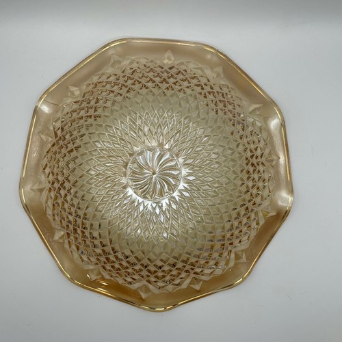 Indiana Glass Diamond Point Bowl - Marigold Carnival Iridescent Ruffled - Picture 5 of 8