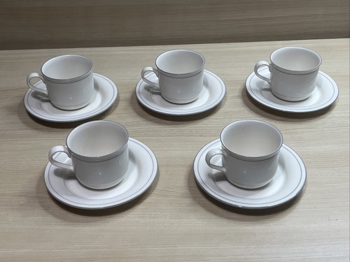 Lenox Chinastone For the Grey Patterns Stripe 5 Saucers 5 Coffee Cups Mugs - Picture 3 of 12