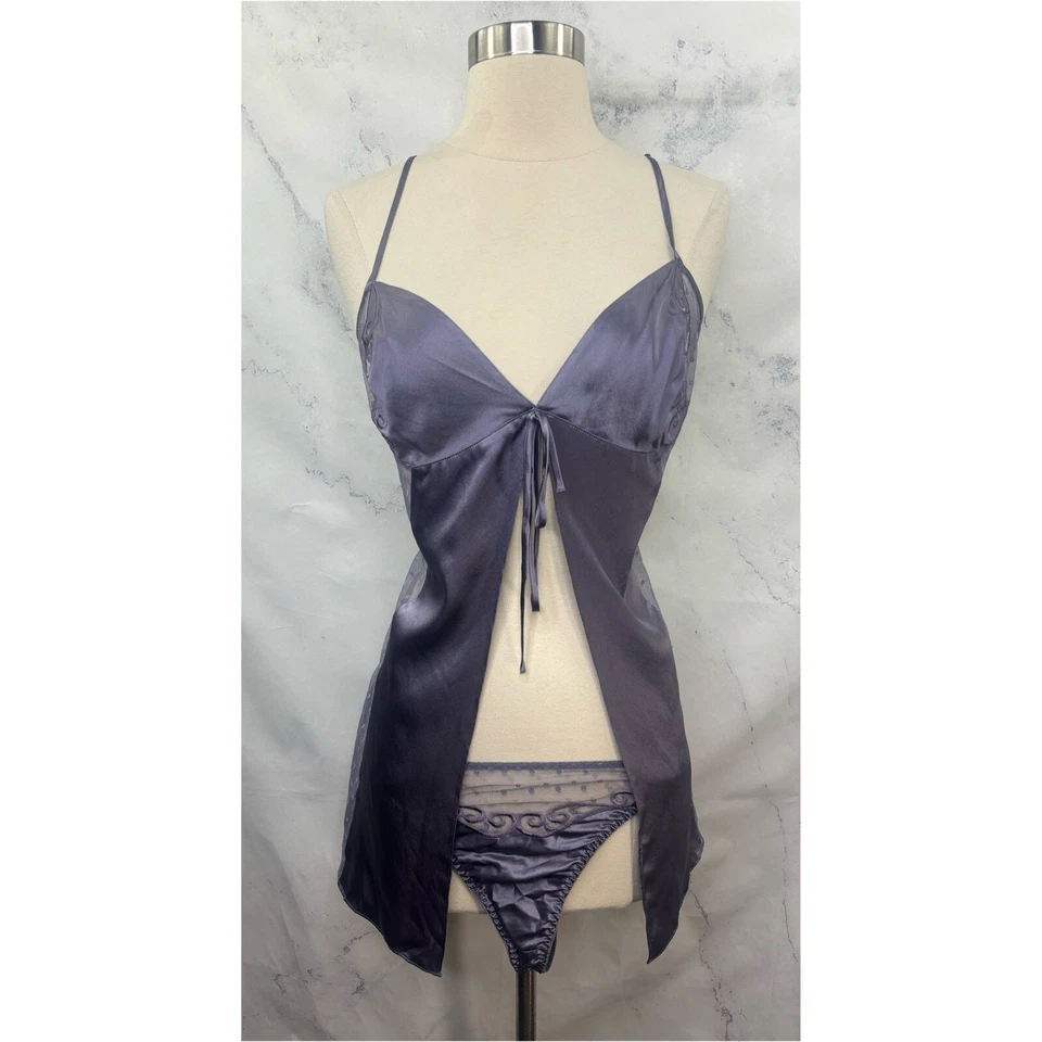 De Colección Años 90 Victorias Secret Y2k Seda M Lencería Babydoll Vestido Sin Mangas Conjunto Corte Alto Foto 2 de 4