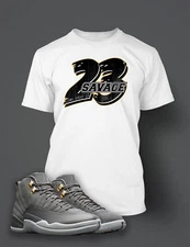 Mens 23 Savage Tee Shirt To Match J12 Cool Grey Sneaker Men Sport Graphic