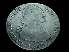 1808 PJ Spanish colonial, Charles IV, Silver Bust 4 Reales - Potosi