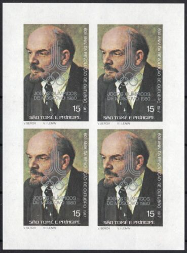 **1980 Sao Tome & Principe 655B OVP SILVER IMPERFORATED Olympic Games - LENIN