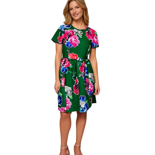 Kate Spade grün Blumen Kurzarm Kleid mit Schlüsselloch Rücken Größe 6