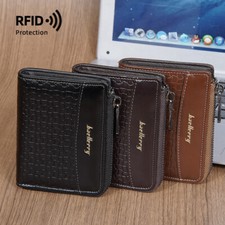 Mens Leather Zipper Wallet RFID Blocking Bifold Zip Around Credit Card Holder