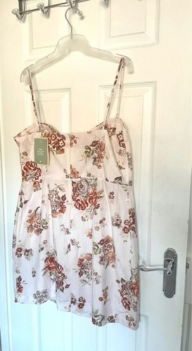 Brand New Plus Size H&M Cream Floral Structured Knee Length Linen Blend Size 18 - Picture 6 of 9