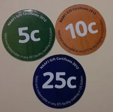 5th S.E. Set,  EFI/NAAFI/AAFES 5, 10 & 25 cents Pogs  from 2012  About Uncir.