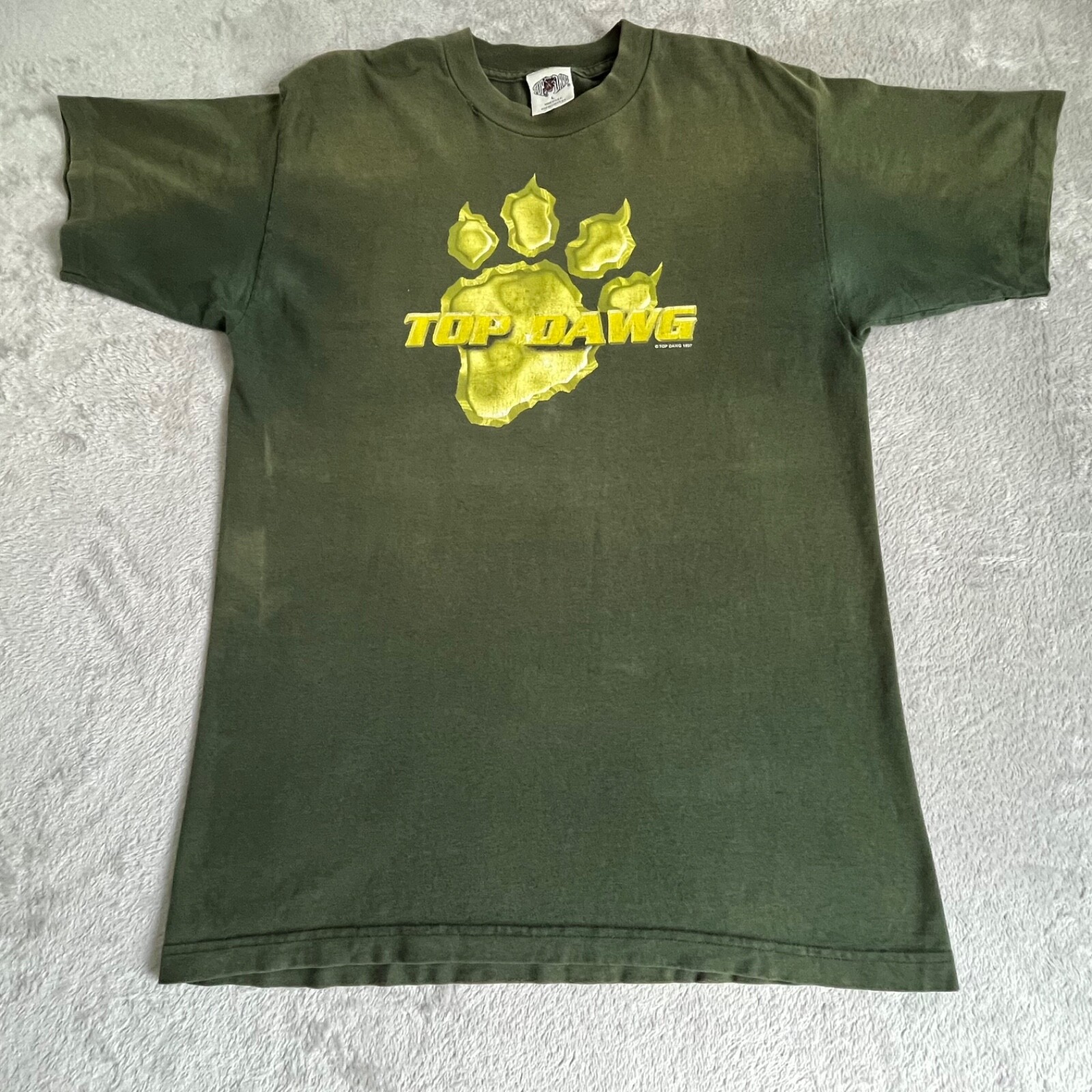 Vintage Top Dawg Shirt Adult Olive Green Large Single Stitch Mens 90s