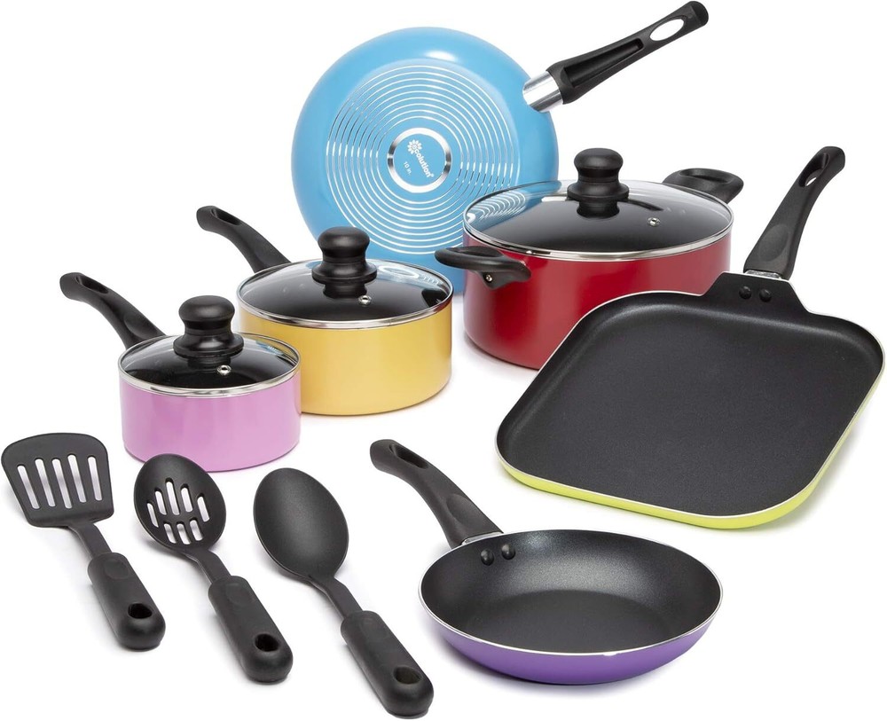 Ecolution Nonstick Cookware Set Dishwasher Safe Kitchen Pots 12-Piece Multicolor