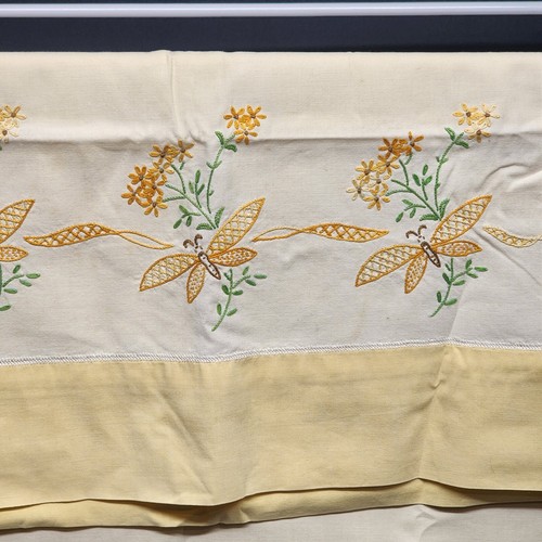 Single Linen Pillow Case White Yellow Floral and Butterfly Design Vintage - Picture 4 of 8