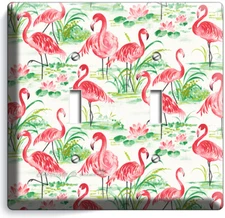 PINK FLAMINGOS TROPICAL WATER FLOWERS LIGHT SWITCH OUTLET WALL PLATES ROOM DECOR