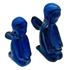 Gotek Colonia Tovar Nativity Angels Pair Blue Pottery Faceless Vintage Venezuela