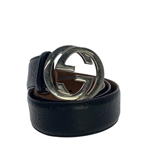 GUCCI Leather Belt, Black, All-over Pattern, Men's 114984