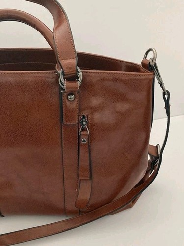 Large Leather Handbag/ documents / Split Cowhide / 11 X 16 " / Detachable Strap - Picture 2 of 12