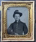 Civil War 1/9 Tintype Photo of a Infantry Soldier Wearing Shoulder Scales